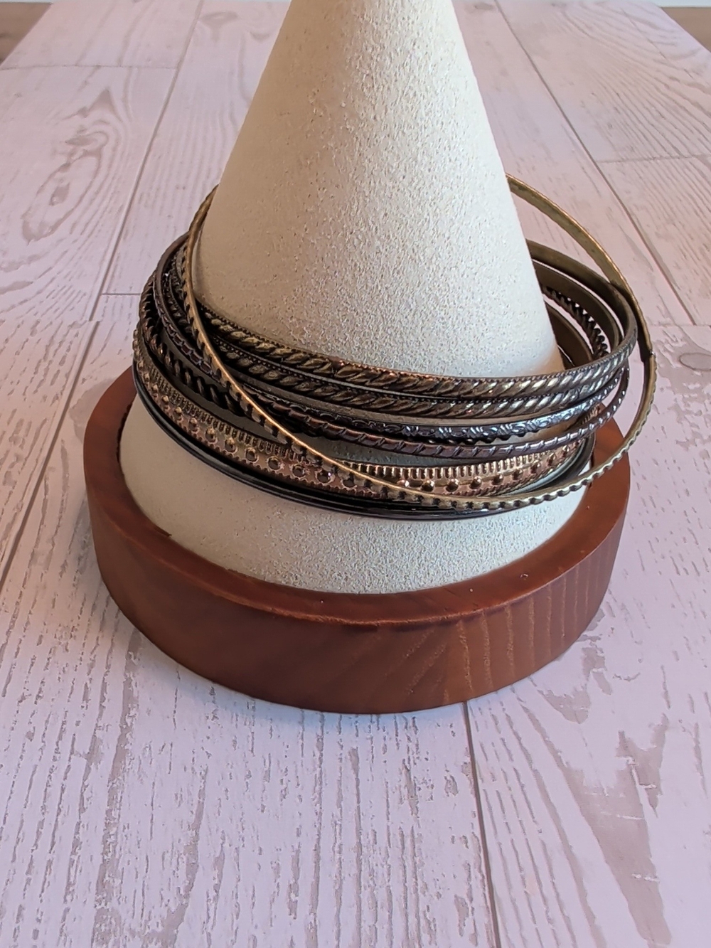 Mixed Metal Stackable Bangle Bracelet Set - Brown and Gold Tones